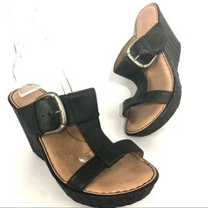Born Sandals Leather Strappy Platform Wedge Heels